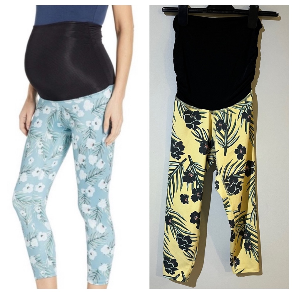 Beyond Yoga 🧘‍♀️ Beyond the Bump Maternity Gym Leggings Crops Floral Hawaiian M
